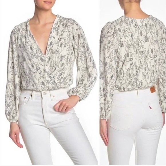 Astr Tops - ASTR the label floral wrap top white and black